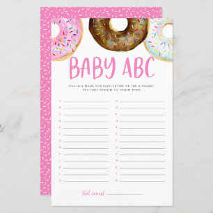 Pink and Chocolate Doughnuts ABC Baby Shower Game