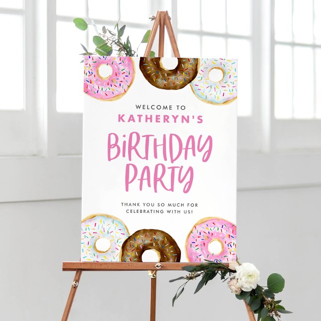 Pink and Chocolate Doughnuts Birthday Party Welcom Poster (Creator Uploaded)