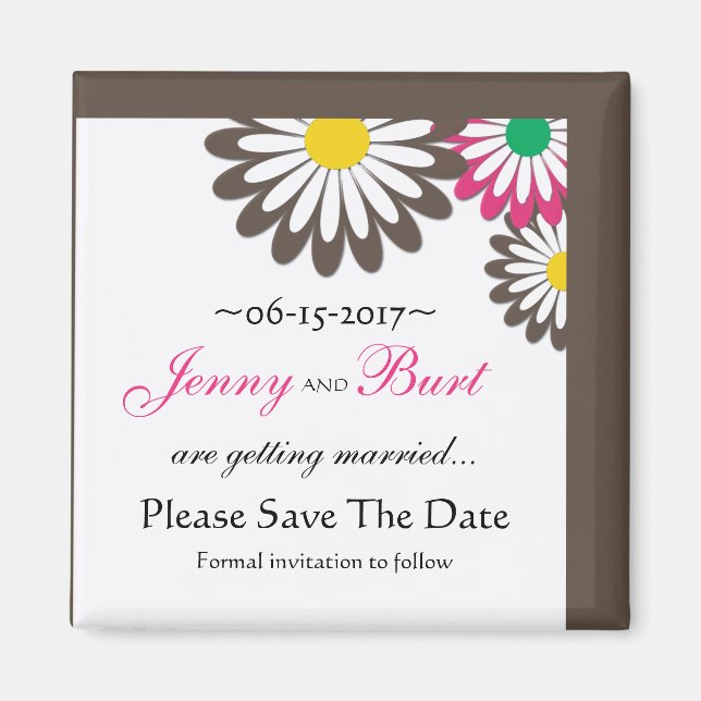 Pink and Chocolate Floral  Save the Date Magnets (Front)