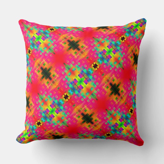 Pink and coloured shapes, looks like flowers? cushion (Front)