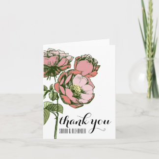 Pink and Coral Blooming Roses Thank You Notes