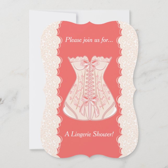Pink And Coral Corset Lingerie Shower Invitation (Back)