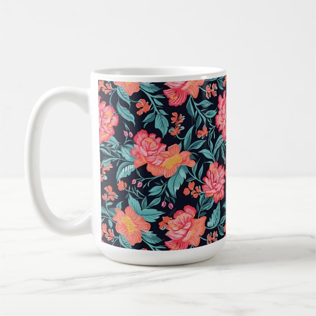 Pink and Coral Flowers Coffee Mug (Left)