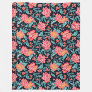 Pink and Coral Flowers Fleece Blanket