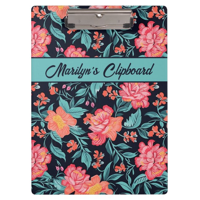 Pink and Coral Flowers Personalised Clipboard (Front)