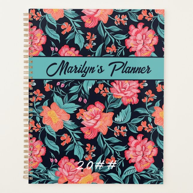 Pink and Coral Flowers Personalised Planner (Front)
