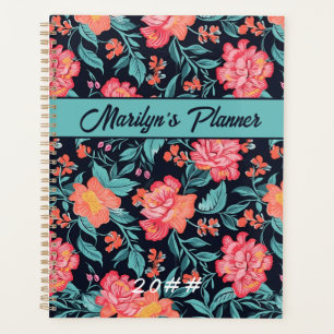 Pink and Coral Flowers Personalized Planner