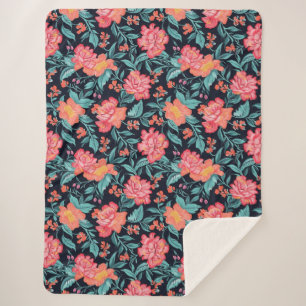 Pink and Coral Flowers Sherpa Blanket