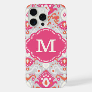 Pink and Coral Ikat Custom Monogram iPhone Case