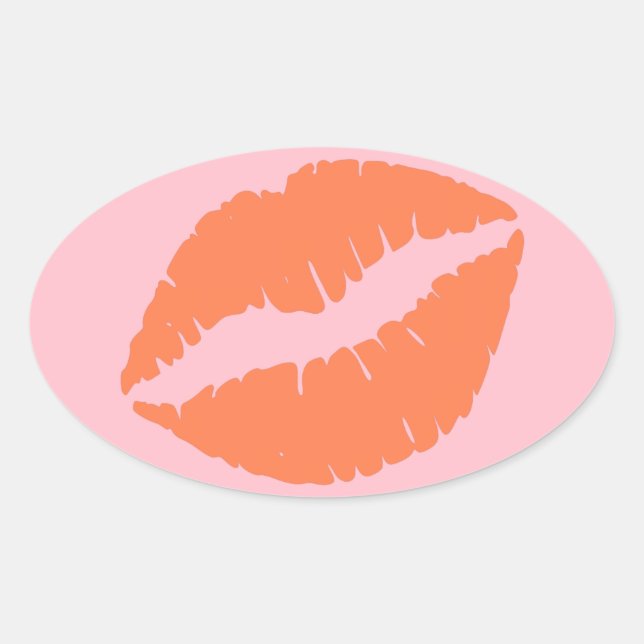 Pink and Coral Lips Oval Sticker (Front)
