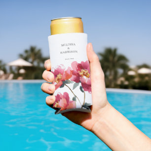 Pink and Coral Peony Wedding Seltzer Can Cooler