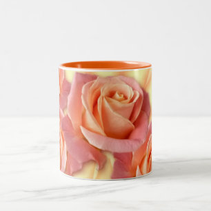 Pink and coral roses Two-Tone coffee mug
