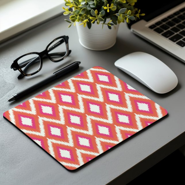 Pink and Coral Tribal Ikat Mouse Pad (Creator Uploaded)