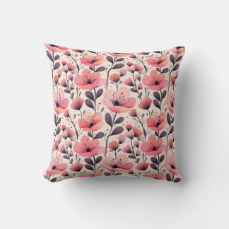 Pink and Coral Watercolor Floral Cushion