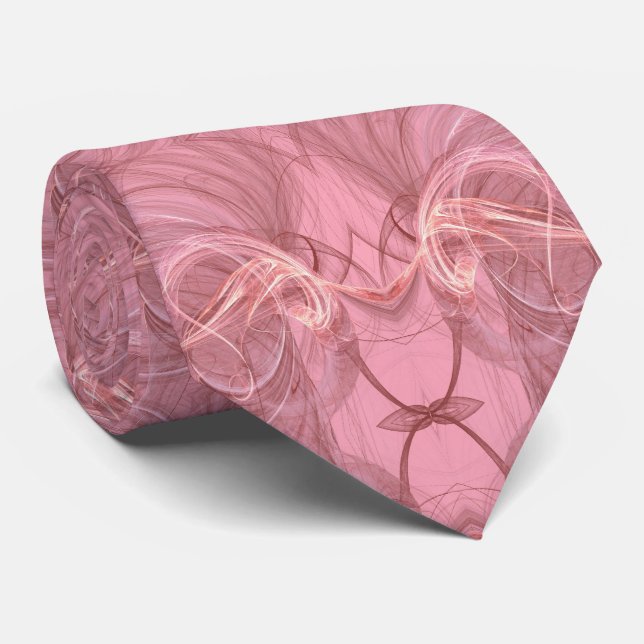 Pink and Cream Abstract Fractal Necktie (Rolled)