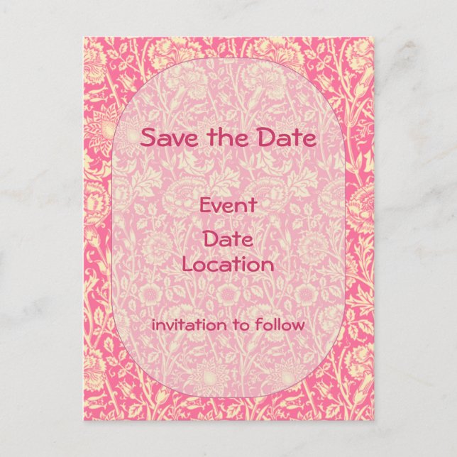 Pink and Cream Carnation Vintage Print Announcement Postcard (Front)
