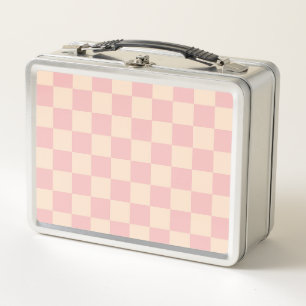 Pink and Cream Checkerboard Metal Lunch Box