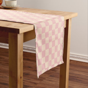 Pink and Cream Checkerboard Short Table Runner