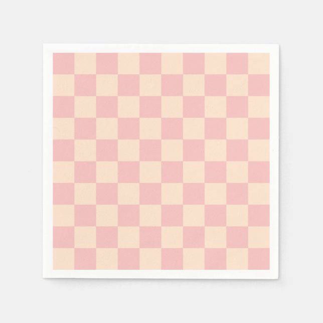 Pink and Cream Chequerboard Napkin (Front)