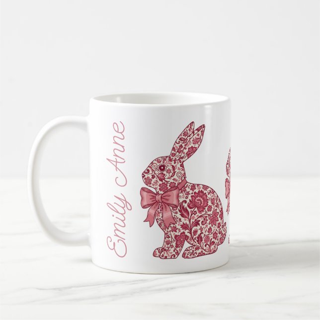 Pink and Cream Chinoiserie Easter Rabbit Coffee Mug (Left)