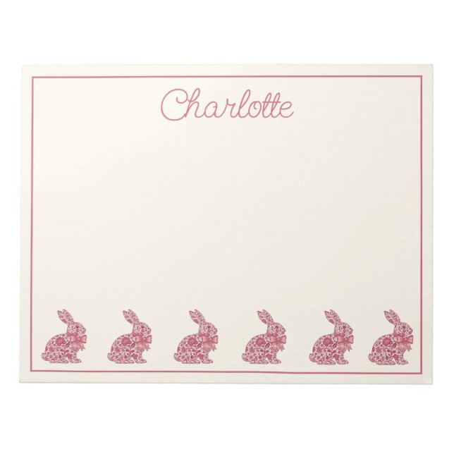 Pink and Cream Chinoiserie Easter Rabbit Notepad (Front)