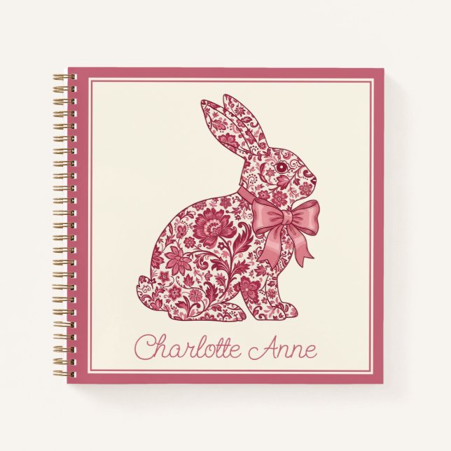 Pink and Cream Chinoiserie Rabbit Notebook (Front)