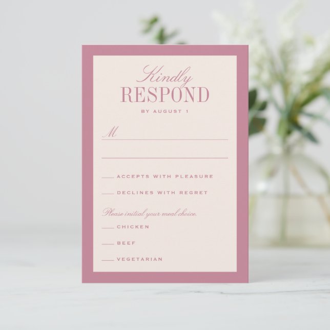 Pink and Cream Classic Elegant Wedding RSVP Card (Standing Front)