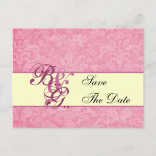 Pink and Cream Damask Save Date Announcement Postcard