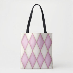 Pink And Cream Diamond Check Harlequin Pattern Tote Bag