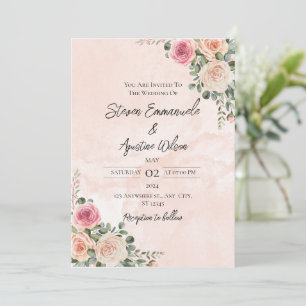 Pink and Cream Floral Wedding Invitation