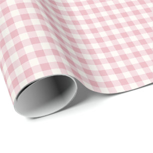 Pink and Cream Gingham Check Pattern Wrapping Paper