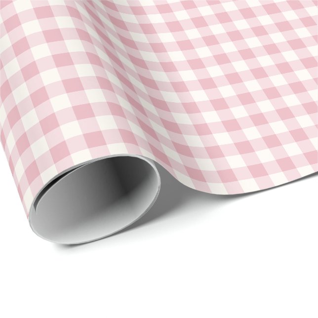 Pink and Cream Gingham Check Pattern Wrapping Paper (Roll Corner)