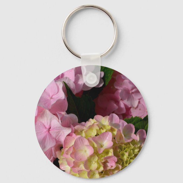 Pink and Cream Hydrangeas Key Ring (Front)