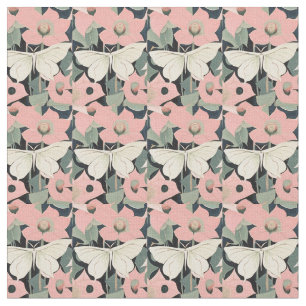 Pink and Cream - Luna Moth and Moonflowers   Fabric