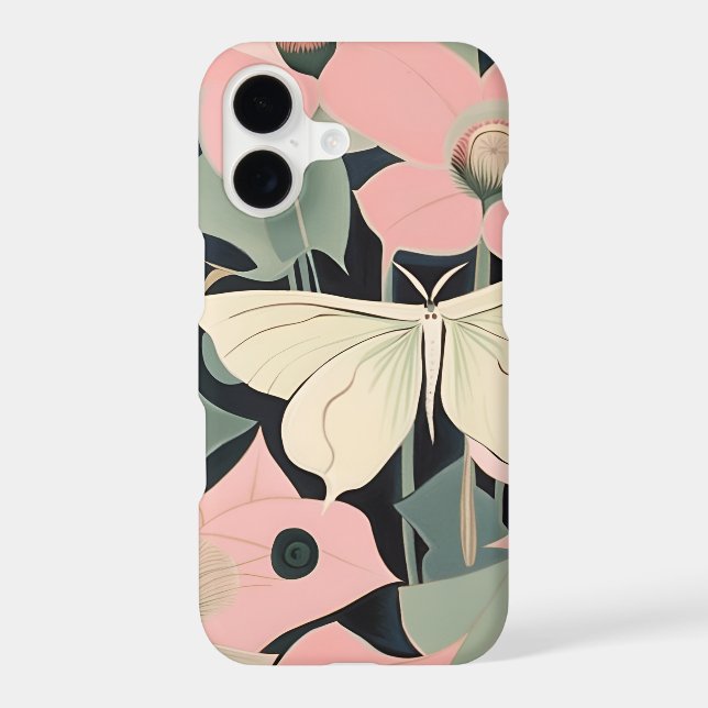 Pink and Cream - Luna Moth and Moonflowers   iPhone Case (Back)