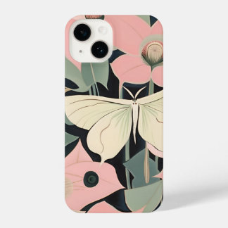 Pink and Cream - Luna Moth and Moonflowers   iPhone 14 Case