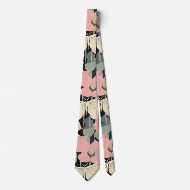 Pink and Cream - Luna Moth and Moonflowers   Tie (Front)