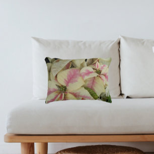 Pink and Cream Marble Poinsettias Floral Holiday Decorative Cushion