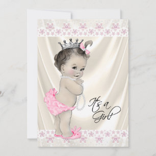 Pink and Cream Pearls and Lace Baby Shower Invitation