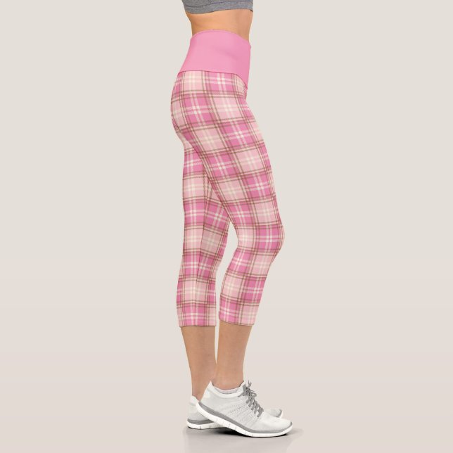 Pink and Cream Plaid High Waisted Capris (Right)