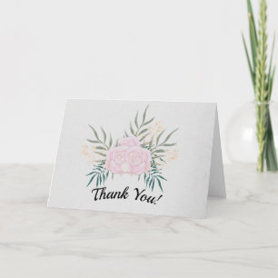 Pink and Cream Roses on Grey #1 Wedding Thank You Card