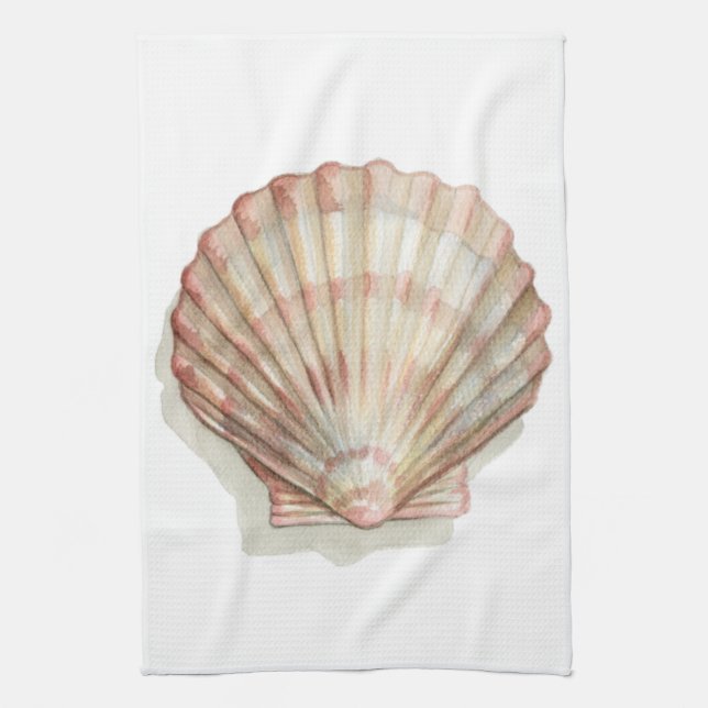 Pink and Cream Seashell Tea Towel (Vertical)