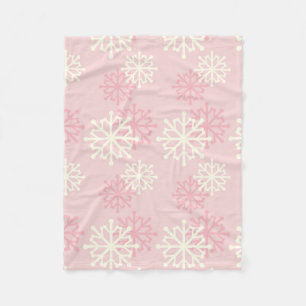 Pink and Cream Snowflake Fleece Throw Blanket