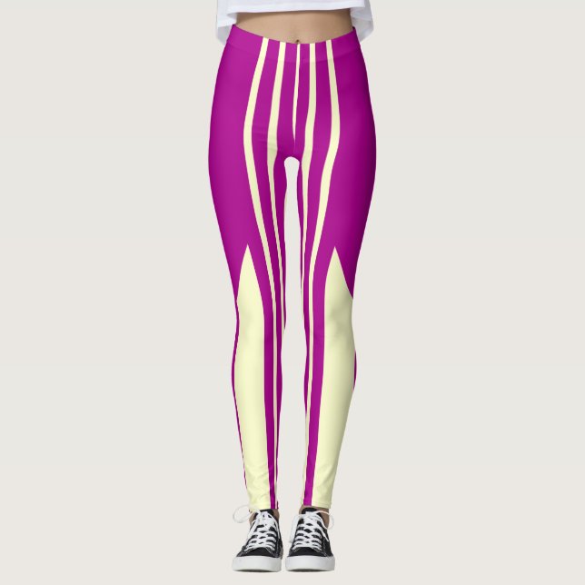 Pink and Cream stripes leggings  (Front)