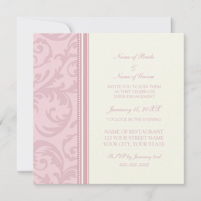 Pink and Cream Swirl Engagement Party Invitations (Front)