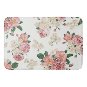 Pink and Cream Vintage Floral Bath Mat
