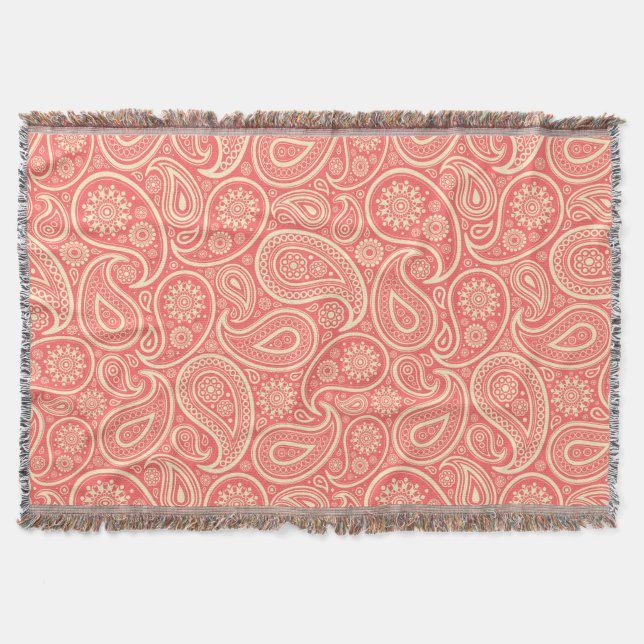 Pink And Cream Vintage Paisley Pattern Throw Blanket (Front)