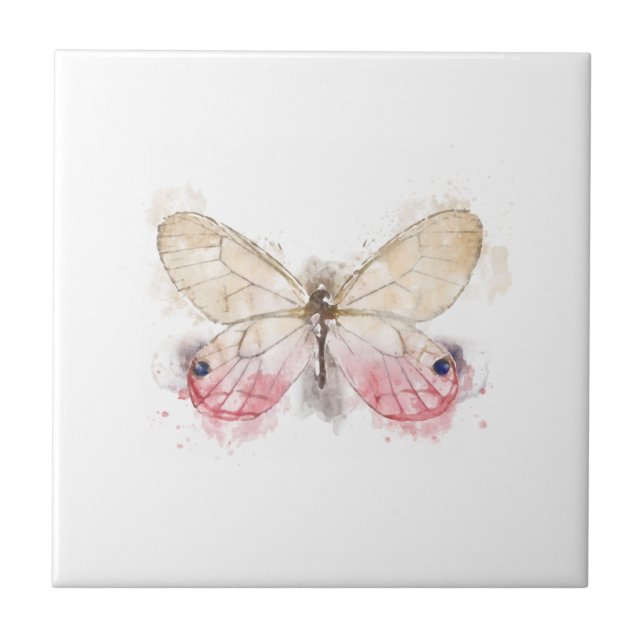 Pink and Cream Waterclor Butterfly  Ceramic Tile (Front)