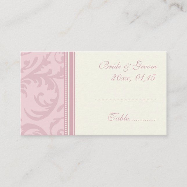 Pink and Cream Wedding Table Place Setting Cards (Front)