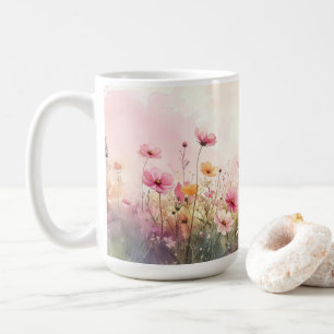 Pink and cream wildflowers coffee mug